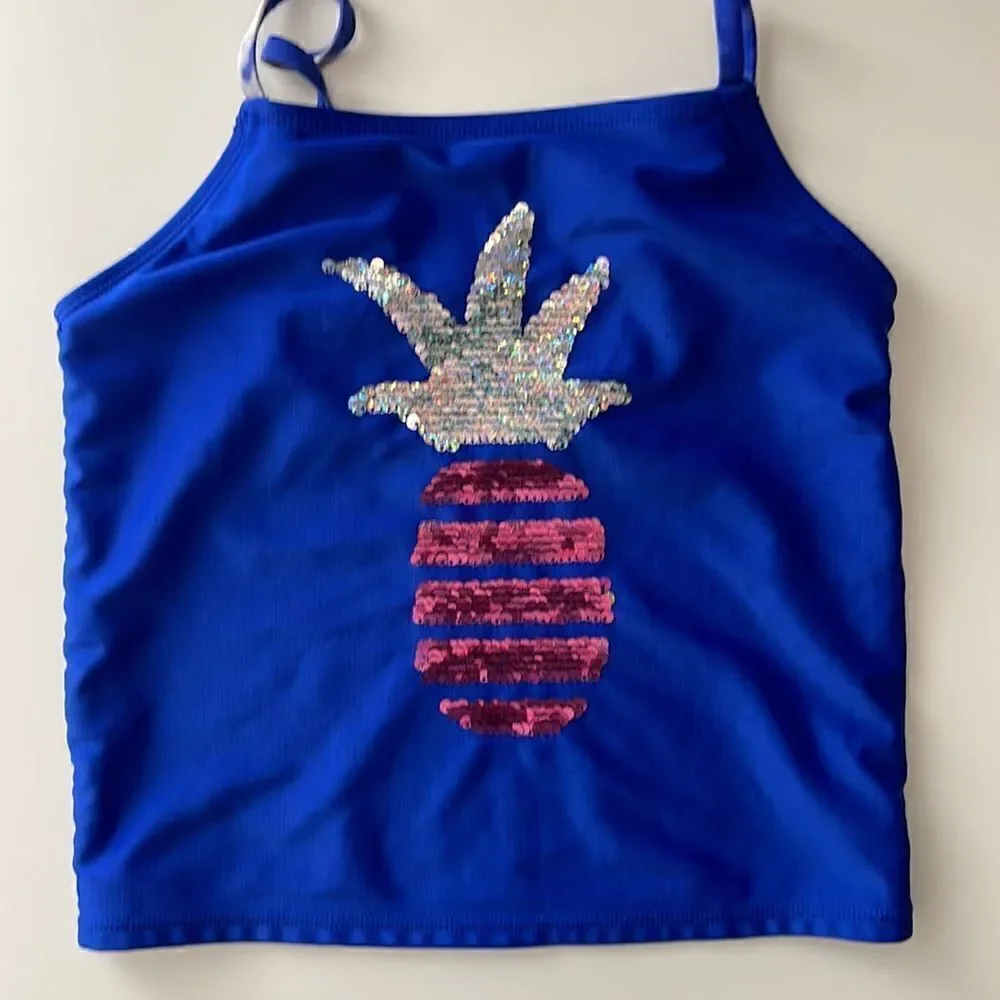 Cat and Jack pineapple swim tank.  Reversible sequins. Size Medium (7/8).